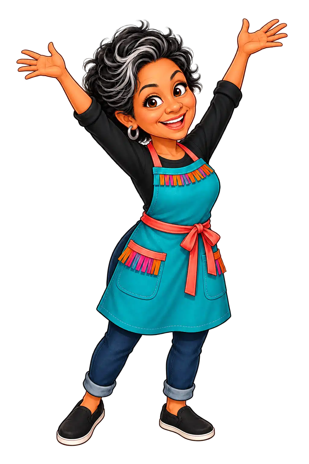 Nana Is Ready to Celebrate Nana celebrating with raised arms, ready to create a custom piñata.