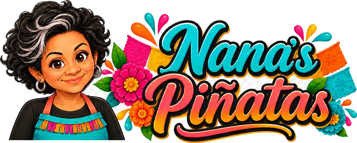 Nana’s Piñatas Header Logo Nana’s Piñatas logo featuring Nana beside the colorful brand wordmark.