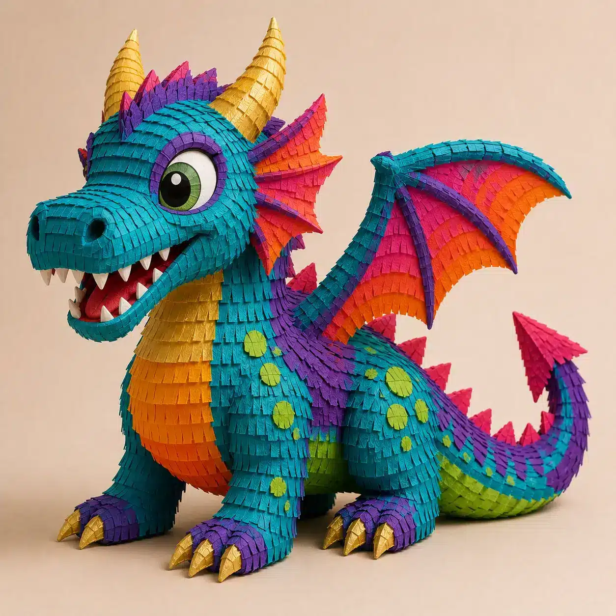 Kids’ Character Piñatas – Fantasy Dragon Colorful fantasy dragon piñata concept for a children’s themed celebration.