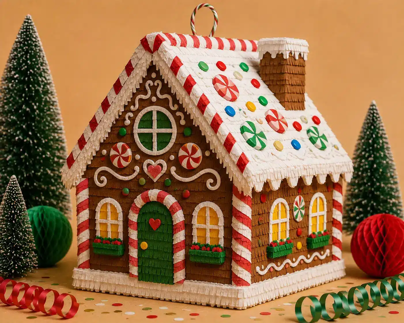 Holiday and Seasonal Piñatas Festive gingerbread cottage holiday piñata concept.
