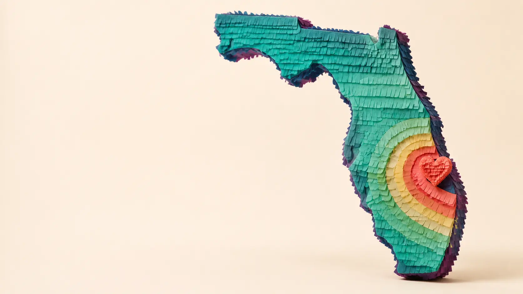 Florida-shaped piñata concept marking Nana's Piñatas’s South Florida service area.