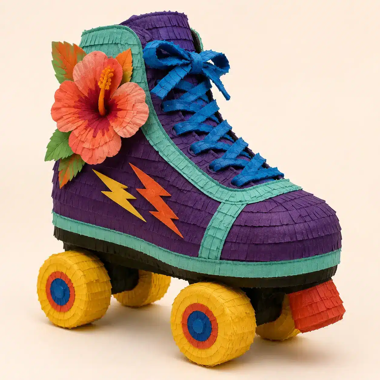 Completely Custom Piñatas – Original Roller Skate Original roller-skate piñata concept with colorful fringe and custom details.